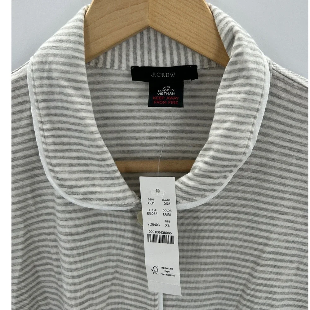 J.Crew Re-Imagined Striped Lyocell Viscose Pajama Top Grey White Long Sleeve‎ XS